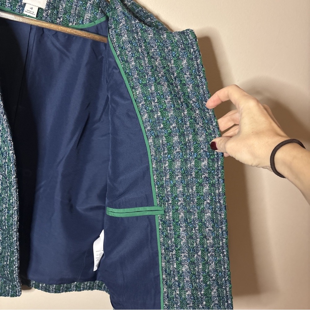 J. Crew Green Tweed Blazer with Gold Buttons Size 4 - Picture 4 of 5